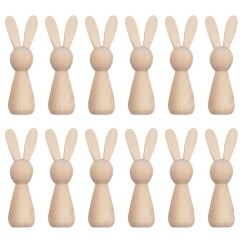 ABOOFAN 12 Stück Leere Holzkaninchen-Puppenfigur Ostern Holzhase DIY Ostern DIY Holzhase Zum Bemalen Holzpflockpuppen Unvollendet von ABOOFAN