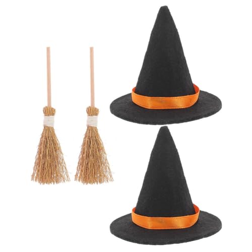 ABOOFAN 2 Sets Mini-Hexenhüte Und Mini-Besen Weinflaschen-Hut-Abdeckung Künstlicher Zauberer Zauberer-Spielzeug Für Halloween Party Geburtstag Hochzeit Diy-Bastelzubehör von ABOOFAN