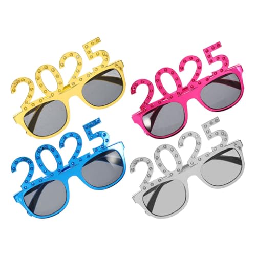 ABOOFAN 2025 Neujahrsbrille 4 Stück Kunststoff 2025 Brille 2025 Neujahrsbrille Glitzernde Zahlenbrille Abschlusssonnenbrille Ausgefallene Lustige Sonnenbrille von ABOOFAN