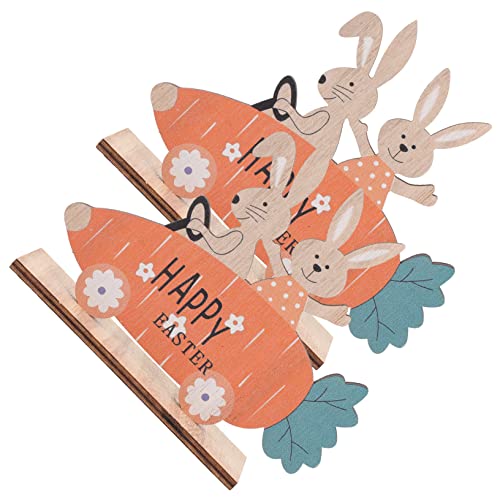 ABOOFAN 2St Kaninchen-Karotten-Ornament Cartoon-Tapete Stehende Puppenverzierung Kleberegal Ostern mitgebsel austecherformen Ostern Tischdeko zu Ostern Ostern-Desktop- hölzern Orange von ABOOFAN