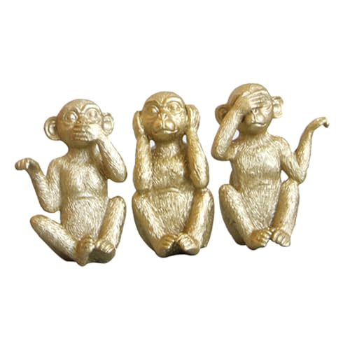 ABOOFAN 3 Teiliges Set Resin Affen Figuren Niedliche Tierornamente Für Dekoration Fotografie Requisiten Und Wohnaccessoires Goldfarben von ABOOFAN