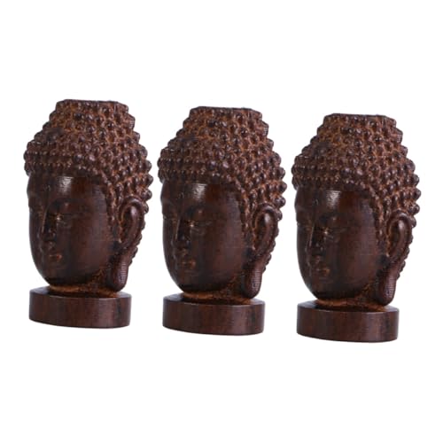 ABOOFAN 3St Buddha Kopf Holz Geschnitzte Ornamente Buddha-Kopf-Skulptur Segen Statue Figur Sakyamuni Buddha Holzfigur Buddha Holzskulptur Buddha-Statue Handwerk Sakyamuni-Figur aus Holz von ABOOFAN