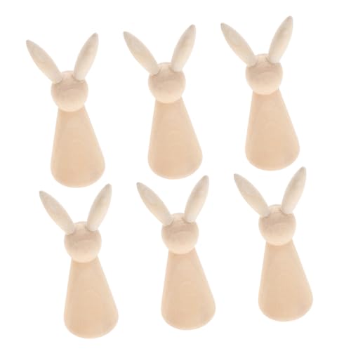 ABOOFAN 6 Stück Osterhase Holzkaninchen Unbemalte Hasen Osterdekoration frühlingsdekoration Holz Dekoration Holzschild für den Ostertisch unfertiger Holzhase Hasentisch Holzschilder Beige von ABOOFAN