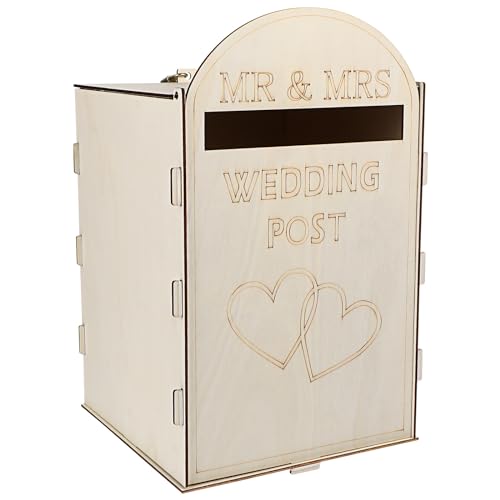 ABOOFAN Geschenkkarten Box Hochzeitskarten Box Hochzeit Briefbox Mr& Mrs Holzbox Holz Kartenbox Spardose Wedding Card Box mit Schlüssel Geschenk Karten Kiste für Hochzeitsparty Dekoration von ABOOFAN