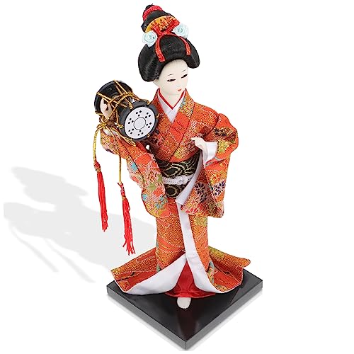 ABOOFAN Japanische Geisha-Puppen Kimono-Mädchen Meerjungfrau Dolly traditionelle Kimonopuppe Karikatur Figur Tischplatte japanische Kabuki-Puppe Dekoration im japanischen Stil Harz Orange von ABOOFAN