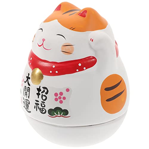 ABOOFAN Katzenschmuck Daruma Tischdeko Winkekatze Deko Katzenfigur Winkekatze Ornament Wackelspielzeug Katze Tierfigur Katzenfiguren Ornament Kind Keramik Japanischer Stil Baby von ABOOFAN