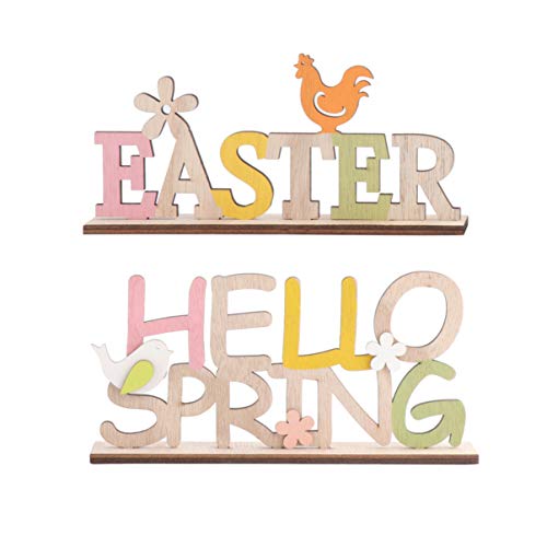 ABOOFAN 2 Stück Schriftzug Ostern Holz Easter Hello Spring Holzschrift Osterdeko Desktop Ornament Frühling Ostern Party Festival Dekoration Zuhause Wohnzimmer Schlafzimmer Tischdeko von ABOOFAN