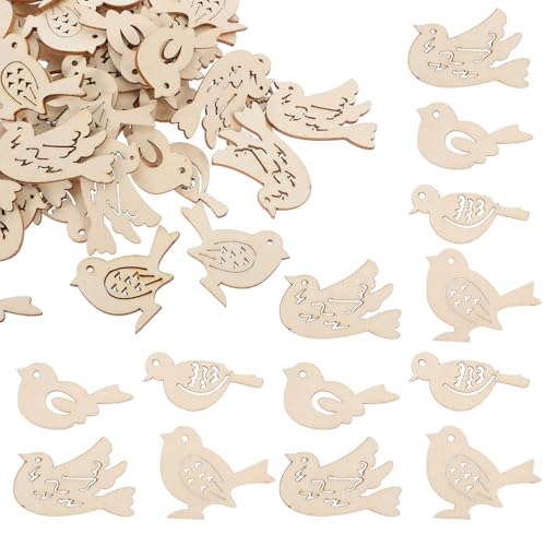 ABOOFAN Vögel zum Basteln, unlackierte Holzscheiben, Ausschnitte, Friedenstaube, Holz, Verzierungen, blanko, Holzspäne für DIY, Scrapbooking, Hochzeit, Babyparty, 50 Stück von ABOOFAN