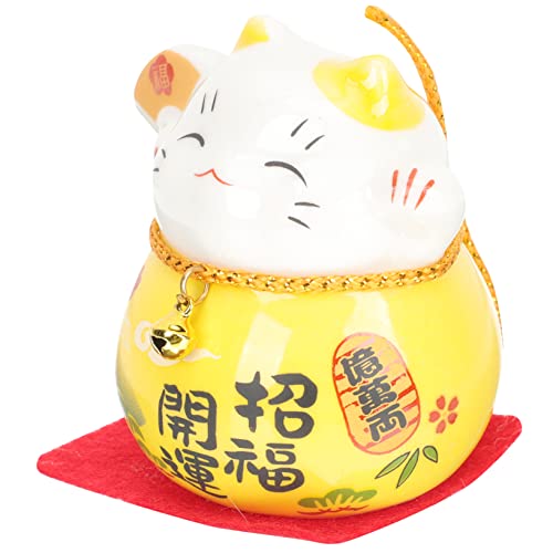 ABOOFAN glückliche Katzenverzierung Stange Katzentunnel Vermögen Plüsch Katzenschmuck büro Dekoration Office Decoration entzückende Keramikkatze Desktop-Katzenfigur Yellow von ABOOFAN