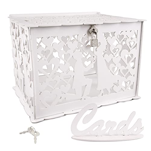 ABSDON Hochzeit Geschenkkarten Box mit Schloss Schlitz, Vintage Holz Kartenbox Karten Geld Box Briefbox für Hochzeiten, Geburtstag, Babypartys, Jahrestag von ABSDON