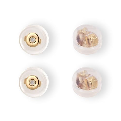 14 Karat echtes massives Gold Ohrring Stecker und Verschlüsse Hypoallergene Weiche Klar Silikon Ohrringe Backings Ohr Piercing Gummi Ersatz Sichere Sicherheit für Ohrstecker Tropfen (Medium (4 mm) - 2 von ABSHEL