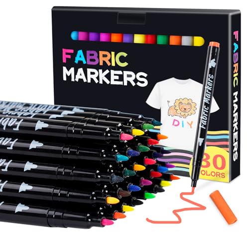 ABSOFINE Textilmarker Waschmaschinenfest, 30 Farben Stoffmalfarben Permanent Ungiftig für T-Shirts, Stoffbeutel, Schuhe, Basteln – Textilstifte für Kinder und Erwachsene von ABSOFINE