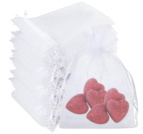 ABSOFINE 50 Stück organzasäckchen 7x9, Weiß Organza Säckchen Kleine Geschenktüten Für Hochzeit Geschenke Befüllen Mini Geschenktüten Obstsäckchen Schmuck Lavendel Samen Trockenblume von ABSOFINE