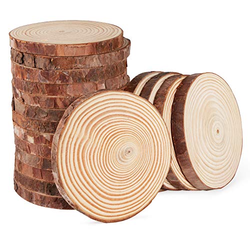 ABSOFINE Holzscheiben 28 Stücke Holzkreise 9-10 cm Holz Log Scheiben Unvollendete Ungebohrte Naturholzscheiben Holz natürliches für DIY Handwerk Holz-Scheiben Hochzeit Mittelstücke Weihnachten von ABSOFINE