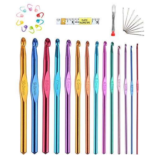 Häkelnadel-Set – 14 Größen Aluminium Ergonomische Stricknadeln Kit mit Etui Weben Garn Bastelset Häkelnadel Stricknadel Bestes Geschenk für Frauen Mädchen von ABSOK