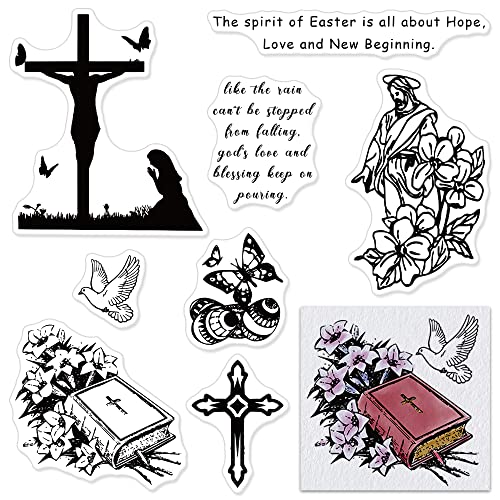 Osterstempel mit Jesus-Kreuz, transparente Stempel für Kartengestaltung, Papierhandwerk, Osterwörter, christliche Bibel, transparente Gummistempel für Osterkarten, Dekoration und DIY Scrapbooking von ABTOLS