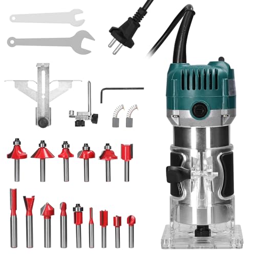 ACAGALA Elektrischer Trimmer, multifunktionales Holzfräsen, Trimmen, Gravieren, Schlitzen, vielseitiges Holzbearbeitungs-Fräsgerät, Elektrowerkzeug mit 15 Fräsern von ACAGALA