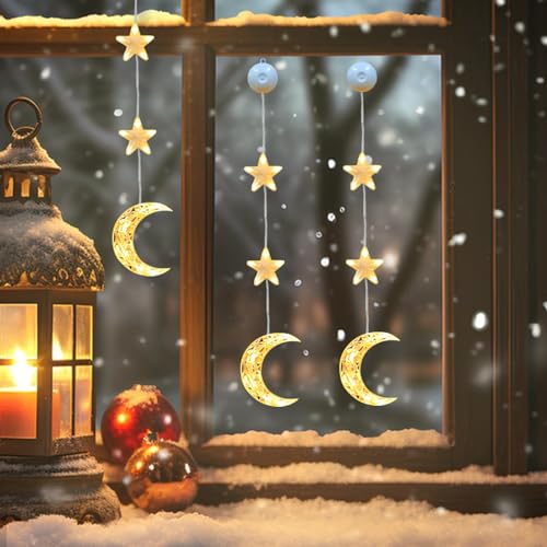 3 Stück Ramadan Deko Fenster Lichterkette Mit Saugnäpfe, LED Lichterkette Mond Ramadan Dekoration Fenster Licht, Ramadan Beleuchtung Ramazan Dekor, Warmweiß Ramadan Lichterkette Innen Deko von ACAREY