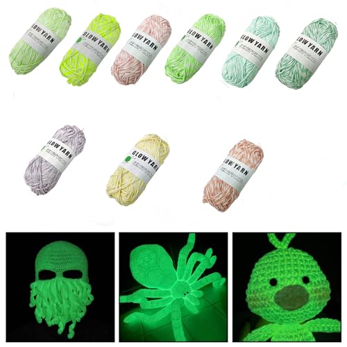 ACAREY DIY Leuchtwolle zum Häkeln Stricken, Leuchtwolle Wolle Zum HäKeln MäRchengarne GlüHen Neon PartyzubehöR Crochet HäKelwolle Leuchten im dunklen Garn Häkelgarn Strickgarn (9PCS) von ACAREY