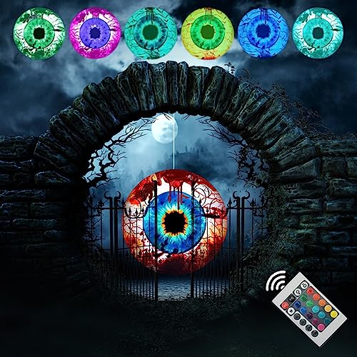 ACAREY Halloween Deko Aufblasbarer Halloween Auge, Horror Augen Halloween, Halloween Aufblasbarer Augäpfel mit RGB LED Augapfellicht & Fernbedienung für Party Halloween Deko Außen Garten Rasen (40cm) von ACAREY