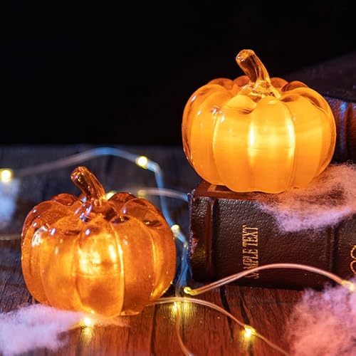 ACAREY Halloween deko Kürbis mit LED Licht, 2 Stück Herbst Deko Kürbis Laterne, Herbst Dekoration Halloween Deko Kürbis Beleuchtet Für Erntedankfest Halloween Weihnachten Tischdeko Innen Party von ACAREY