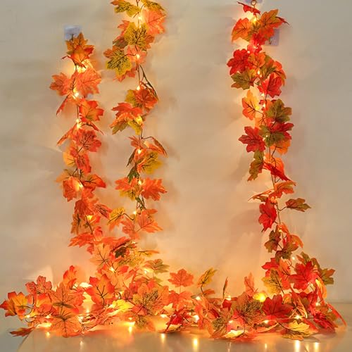 ACAREY Herbstdeko Lichterkette 175CM LED Herbst Lichterkette Batterie Herbst Dekoration Ahornblätter Lichterkette Girlande für Hochzeit, Erntedankfest, Halloween, Abendessen, Party, Kamin (A) von ACAREY