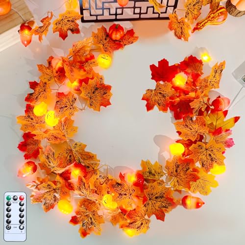 ACAREY Herbstdeko Lichterkette 3M 20LED Herbst Dekoration Lichterkette Batteriebetrieben mit Timer, Ahornblätter Lichterkette Girlande für Herbstdeko, Thanksgiving, Halloween, Weihnachten Deko von ACAREY