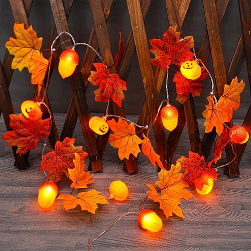 ACAREY Herbstdeko Lichterkette Ahornblätter Herbst Deko Lichterkette Ahornblatt Kürbis Deko Lichterketten Blättergirlande Für Halloween Innen Party Weihnachten Erntedankfest Tisch Deko (1.5M) von ACAREY