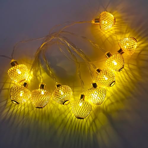 ACAREY LED Lichterkette Mit Batterie, Lichterkette Batterie Kugeln, 3M 20LED Ramadan Deko Lichterkette Marokkanische Kugeln Lampe Warmweiß Lichterkette Innen Für Eid Mubarak Hochzeit Party (Laterne) von ACAREY