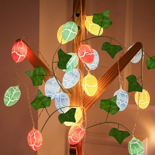 ACAREY Lichterkette Ostern, Ostern Eier Lichterkette Efeu Künstlich Lichterkette, Oster Lichterkette Lichtervorhang Innen, Bunt Osterdeko Lichterkette Außen Innen Für Hochzeit Oster Deko (1.5M 10LED) von ACAREY