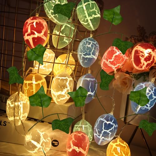 ACAREY Lichterkette Ostern 3M 20 LED Ostern Eier Deko Lichterkette, Oster Lichterkette Batterie Lichtervorhang Innen, Bunt Osterdeko Lichterkette Außen Innen Für Tischdeko Oster Deko Party (3M 20LED) von ACAREY