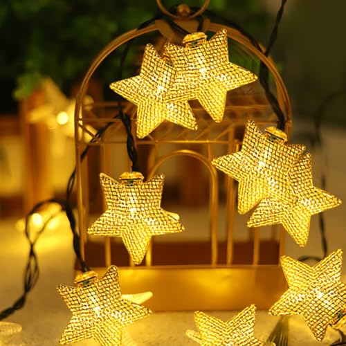 ACAREY Lichterkette Sterne, 6M 40 LED Lichterkette Batterie mit 6h Timer, IP65 Wasserdicht Lichterkette Weihnachten für Kinderzimmer Schlafzimmer Hochzeit Party Garten Innen außen Deko von ACAREY