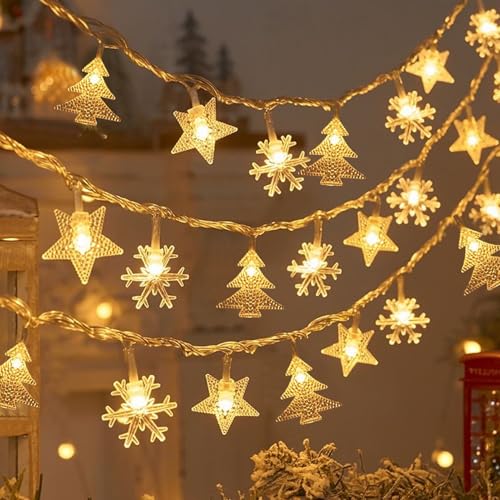 ACAREY Lichterkette Sterne, 6M 40 LED Lichterkette Batterie mit 6h Timer, IP65 Wasserdicht Lichterkette Weihnachten für Schlafzimmer Hochzeit Party Garten Innen außen Deko (Bunt+Fernbedienung) von ACAREY