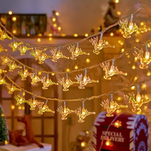 ACAREY Lichterkette Sterne, 6M 40 LED Lichterkette Batterie mit 6h Timer, IP65 Wasserdicht Lichterkette Weihnachten für Schlafzimmer Hochzeit Party Garten Innen außen Deko (Elch+Fernbedienung) von ACAREY