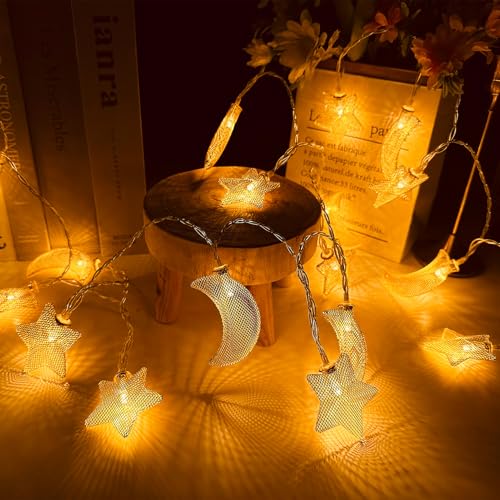 ACAREY Ramadan Deko Lichterkette 3M 20 LED Stern Mond Lichterkette Für Eid Mubarak Dekoration, LED Lichterkette Batteriebetrieben für Muslim Ramadan, Außen Innen Garten Party Deko von ACAREY