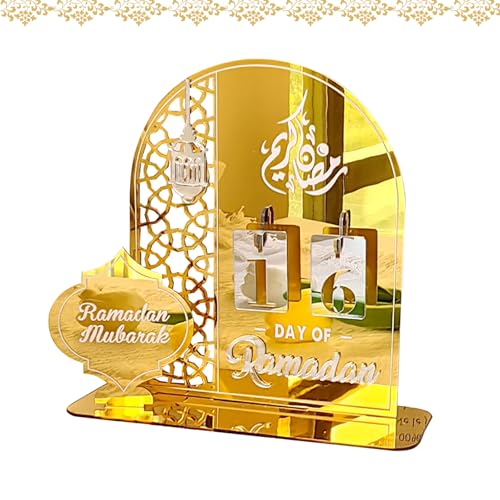 ACAREY Ramadan Kalender, Ramadan Dekoration Kalender DIY Ramadan Deko Countdown-Kalender Ornament Gebet Eid Ramadan Mubarak Deko Wohnzimmer Ramadan Geschenke Für Kinder (Gold) von ACAREY