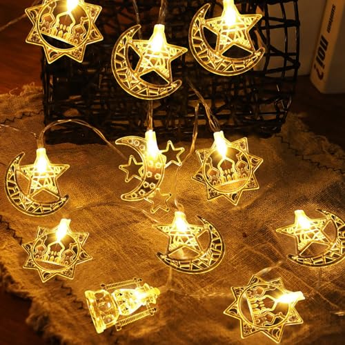 ACAREY Ramadan Lichterkette 3M 20 LED Ramadan Deko Lichterkette Innen Eid Mubarak Dekoration, Stern Mond Lichter Ramadan Deko Lichtervorhang Dekorationen für Zuhause Garten Geburtstag Party (2 Modi) von ACAREY