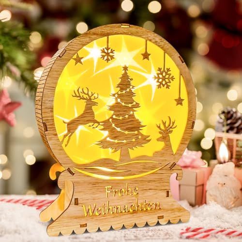 ACAREY Weihnachtsdeko Holz Beleuchtung, Weihnachtsdeko Innen LED Weihnachtsbeleuchtung Holz, Weihnachten Deko Weihnachtsstern Fensterbeleuchtung Holzsterne Advent Winter Tisch Holzdeko von ACAREY