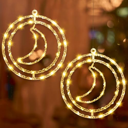 ACAREY Weihnachtsdeko LED Sterne Drehbar Weihnachtsbeleuchtung Fenster, D32cm Stern Lichterkette Weihnachtsdeko Fenster Mit Saugnäpfe, USB Weihnachtsstern Beleuchtet Innen Für Weihnachten (2 Mond) von ACAREY