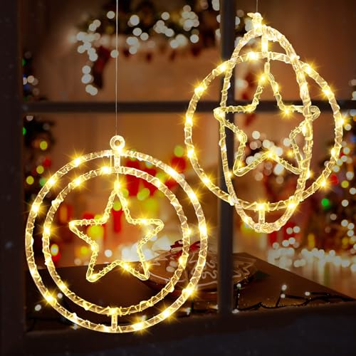 ACAREY Weihnachtsdeko LED Sterne Drehbar Weihnachtsbeleuchtung Fenster, D32cm Stern Lichterkette Weihnachtsdeko Fenster Mit Saugnäpfe, USB Weihnachtsstern Beleuchtet Innen Für Weihnachten (2 Stern) von ACAREY