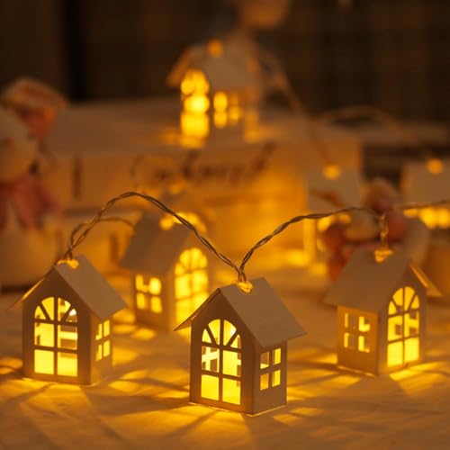 ACAREY Weihnachtsdeko Lichterkette, Weihnachten Deko Haus Lichterketten aus Holz, Weihnachtsbaum Haus Elch Dekoration Lichterkette Für Weihnachts Theme Fenster Schlafzimmer (Fenster) von ACAREY