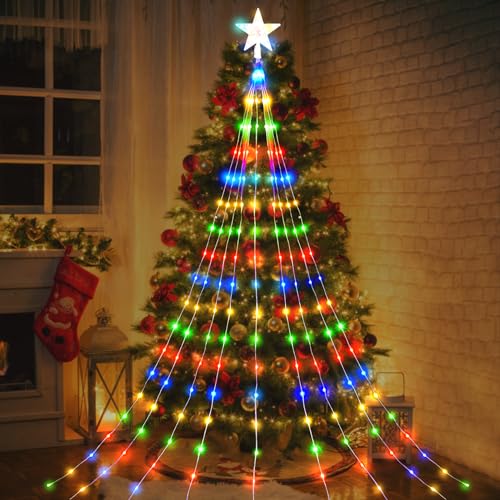 ACAREY Weihnachtsdeko Lichterkette Weihnachtsbaum Lichterkette mit Timer, 2M 198LEDs Lichterkette Weihnachtsbaum beleuchtung 9 Stränge Lichterkette für Innen Drauß, 8 Modi, IP65 Wasserdichte (Bunt) von ACAREY