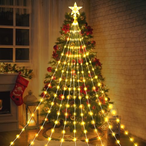 ACAREY Weihnachtsdeko Lichterkette Weihnachtsbaum Lichterkette mit Timer, 2M 198LEDs Lichterkette Weihnachtsbaum beleuchtung 9 Stränge Lichterkette für Innen Drauß, 8 Modi, IP65 Wasserdichte (Warm) von ACAREY