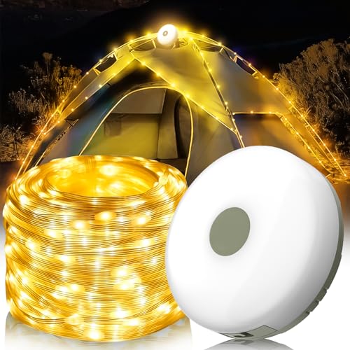 Camping Lichterkette Aufrollbar, Lichterketten Außenbereich Für Camping, Wasserdichte Tragbare LED Lichterkette Innen & Außen, USB Wiederaufladbar Campinglampe Lichterkette Für Party Deko (Warm 10M) von ACAREY