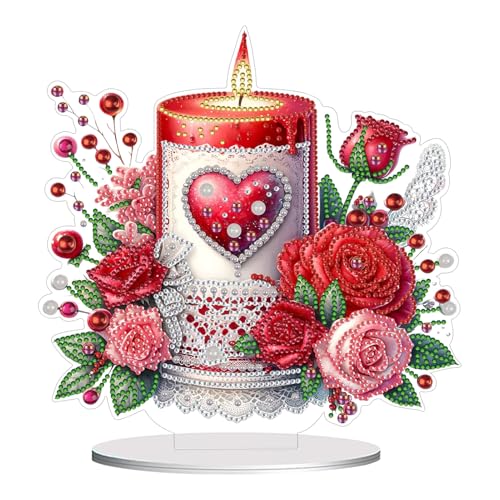 Diamond Painting DIY Diamant Painting Valentinstag Ornamente mit Sockel 5D Tischdeko Diamant Malerei Ornamente Innendekoration Diamond Painting Geschenk für Valentinstag Muttertag Heimdekoration (A) von ACAREY