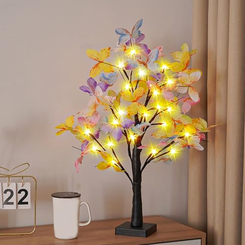 Frühlingsdeko Baum Lichter Schmetterlings Mit LED Licht, Osterdeko Lichterbaum 24 Warmweiß LEDs Led Baum Innen Batteriebetrieben Künstlicher Baum Osterdekoration Für Frühling Deko (Schwarz) von ACAREY