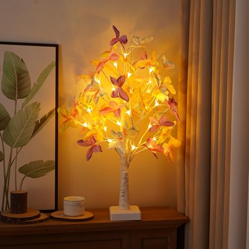 Frühlingsdeko Baum Lichter Schmetterlings Mit LED Licht, Osterdeko Lichterbaum 24 Warmweiß LEDs Led Baum Innen Batteriebetrieben Künstlicher Baum Osterdekoration Für Frühling Deko (Weiß) von ACAREY