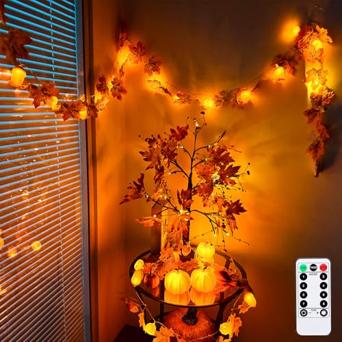 Herbstdeko Ahornblatt Lichterkette, Herbst Lichterkette Ahornblatt Girlande Ahornblatt Lichterkette, Halloween Kürbis Fee Eichel Ahornblätter Licht für Herbst Weihnachten Party Deko (3M mit Timer) von ACAREY