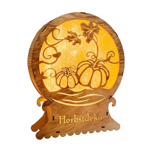 Herbstdeko Beleuchtung Hölz Herbst Dekoration Lampe Herbst Deko Lampe mit 3D Kürbis Deko, Herbst Deko Laterne Kürbis Beleuchtet Kürbis Laterne Für Schlafzimmer Wohnzimmer Tisch Deko von ACAREY