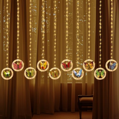 LED Lichterkette Schmetterling Innen, 10 Stück Lichterkette Vorhang Frühling Deko mit Haken USB Wiederaufladbarer, Fairy Lights für Festival, Party, Valentinstag Hochzeit (A) von ACAREY